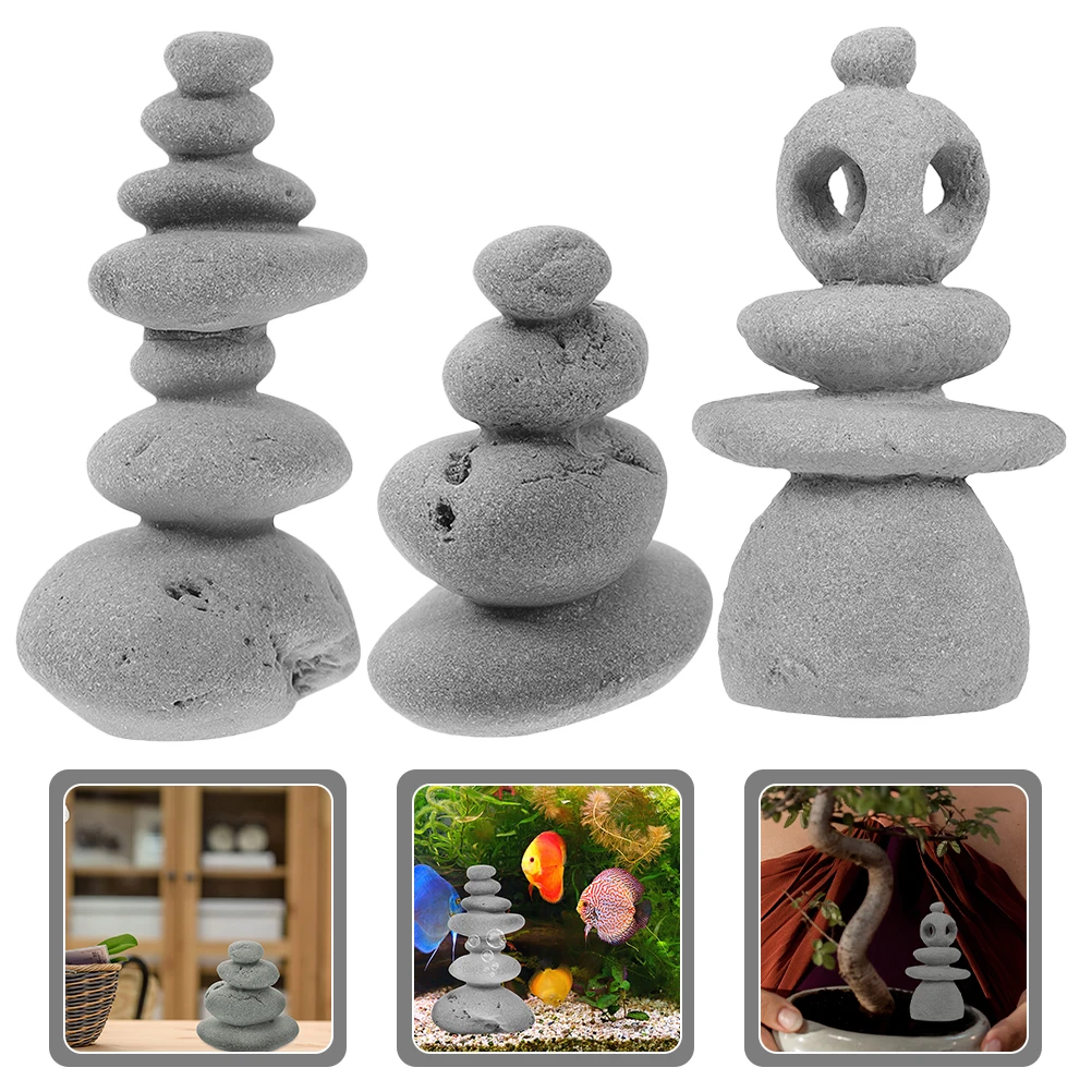 

3pcs Zen Garden Stacked Stone Ornament Rockery Decorative Statue Micro Landscape Accessories Home Desktop Decor