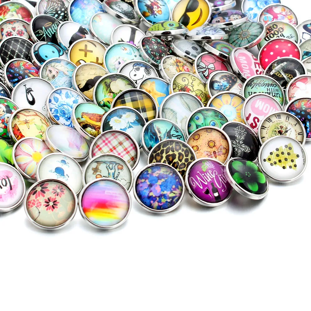 10pcs Mixed Colors 18MM Glass Cabochon Life Tree Snap Buttons Fit DIY Snap Bracelet Jewelry OEM ODM Print Buttons ZB305