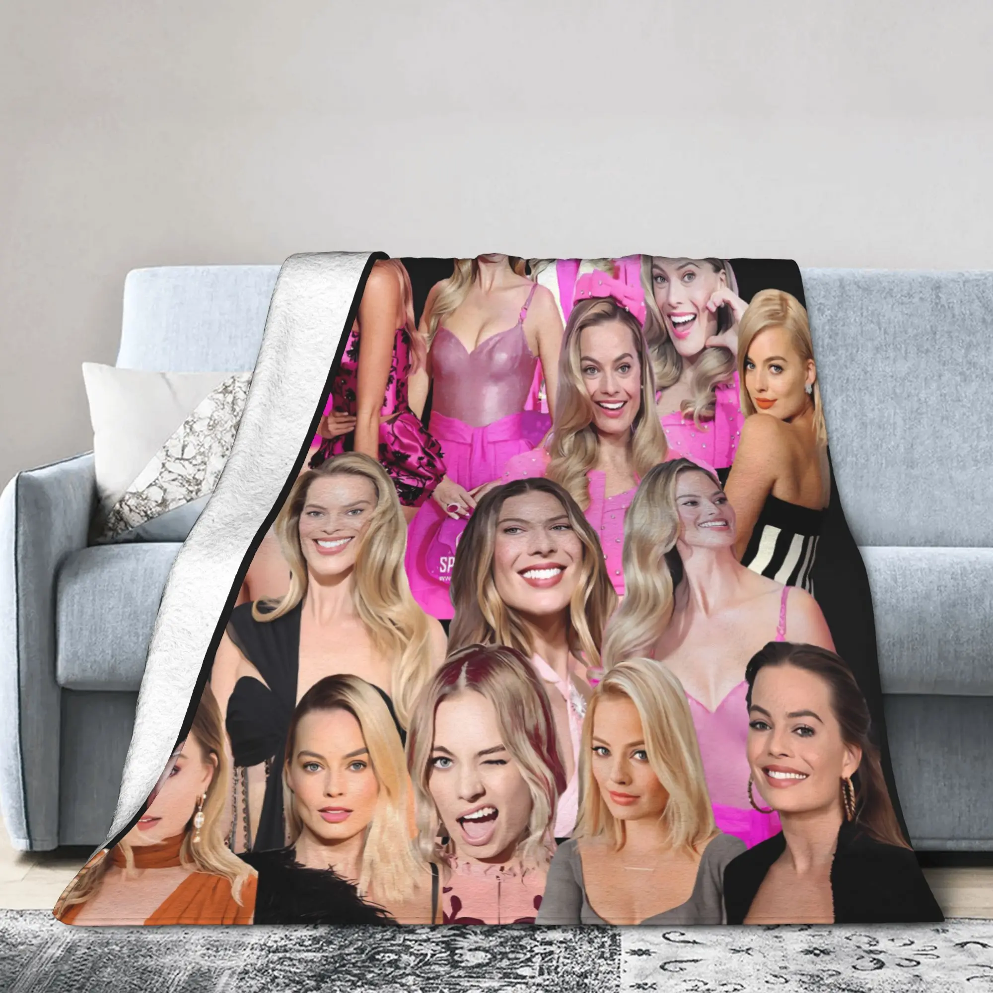 Barbenheimer Margot Robbie Pretty Actress Flannel Blankets Warm Soft Throw Blanket for Bedroom Office Bedspread Sofa Bed Cover