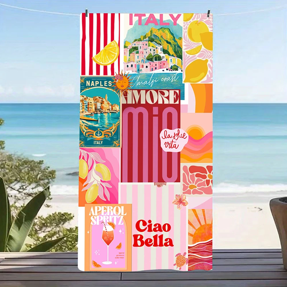 Italy Amalfi Coast Naples Lemon Collage Beach Towel Quick Dry Towel For Summer Pool Party Seaside Holiday Travel Spa Gym Use
