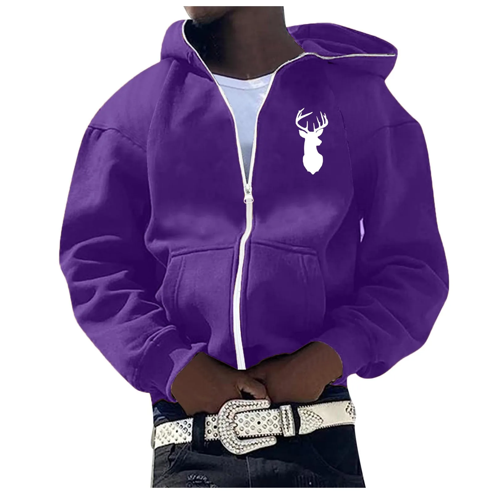 Men's Sportswear Personalized Gothic Zipper Street Wear New Fashion Hoodie Y2K Harajuku Hip Hop Reindeer Printed Hoodies