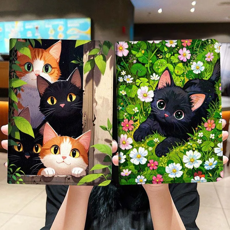 

Cute Black Cat Flowers For Honor Pad 8 V8 9 GT MagicPad 13 3 2 Tab MatePad Pro Air 12 X 12.6 Foldable Tablet Case Gift