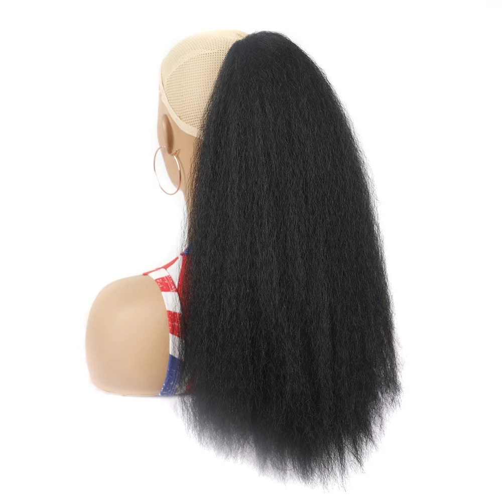 BOYMIA Afro Long Straight Puff Ponytail Synthetic Hair Drawstring Ponytail Hair Extensions Corn Curly Yaki Hairpiece  For Women