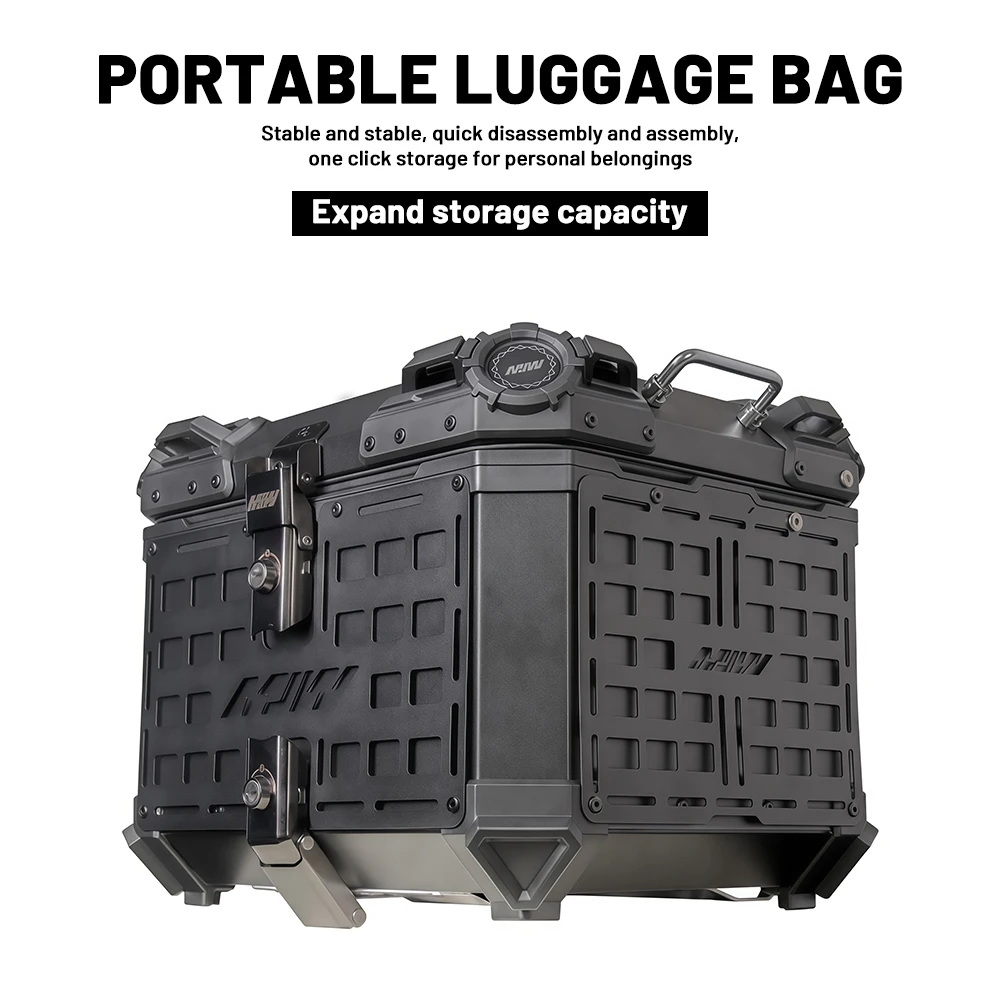 45L Aluminum Alloy Motorcycle Tail Box Quick Release Portable Carry Handle with Base Plate Black Electric Scooter Rear Trunk