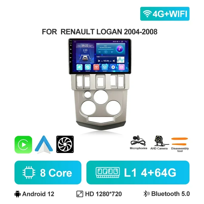 Autoradio Voor Renault Logan L90 2004 2005 2006 2007 Android 12 Multimedia Video Player GPS 4G Carplay autoradio Head Unit - afbeelding 1