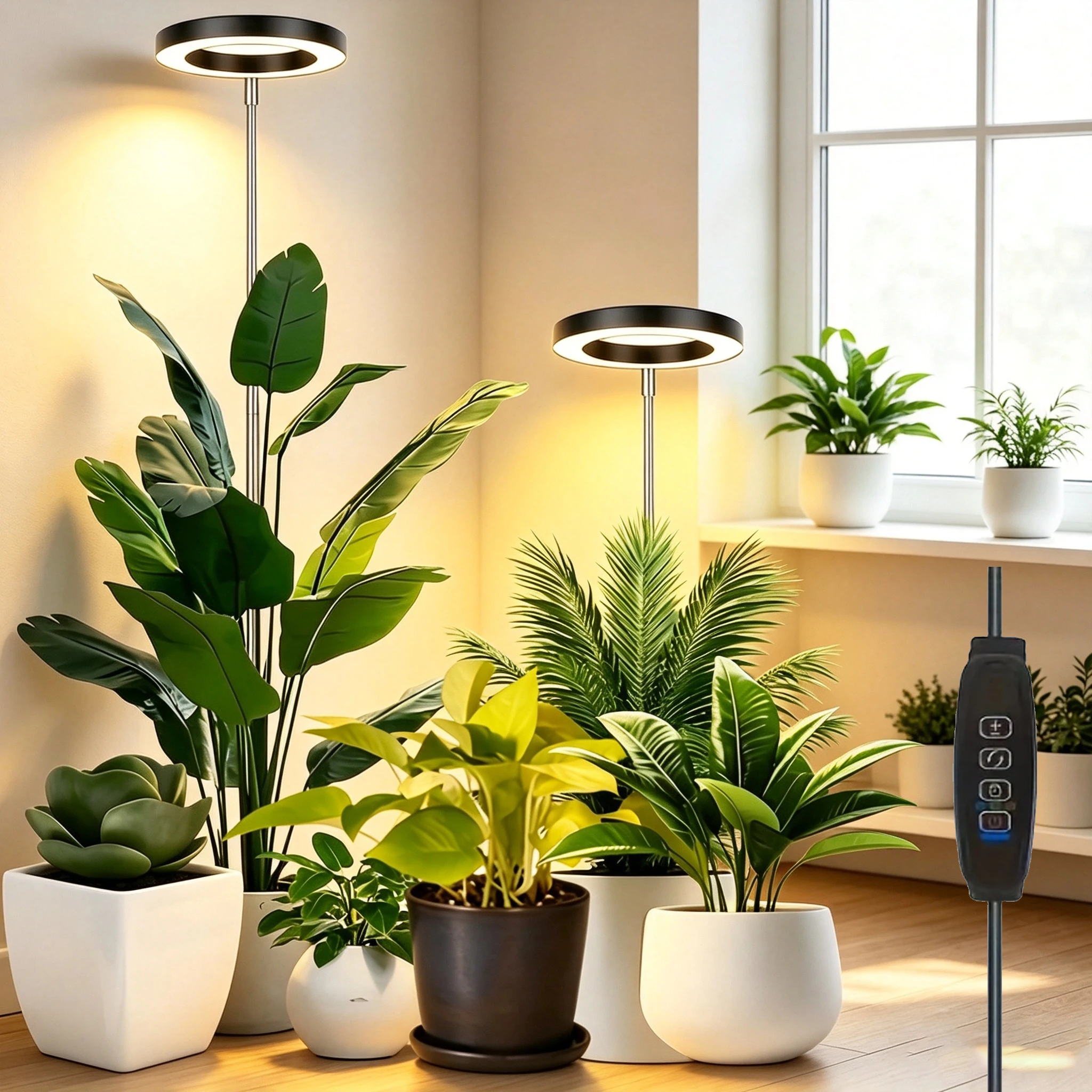 Pflanzenlampen für Zimmerpflanzen Vollspektrum Automatischer 3/9/12-Stunden-Timer 10-Stufen-Dimmung & Verstellbare Höhe für Sukkulenten, Kräuter, Pflanzen im Haus/Büro