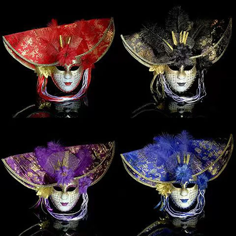 

Noble Hat Venetian Women Masquerade Masks Flower Feather Cosplay Fashion Vintage Decorate Festival Carnival Party Black Red Blue