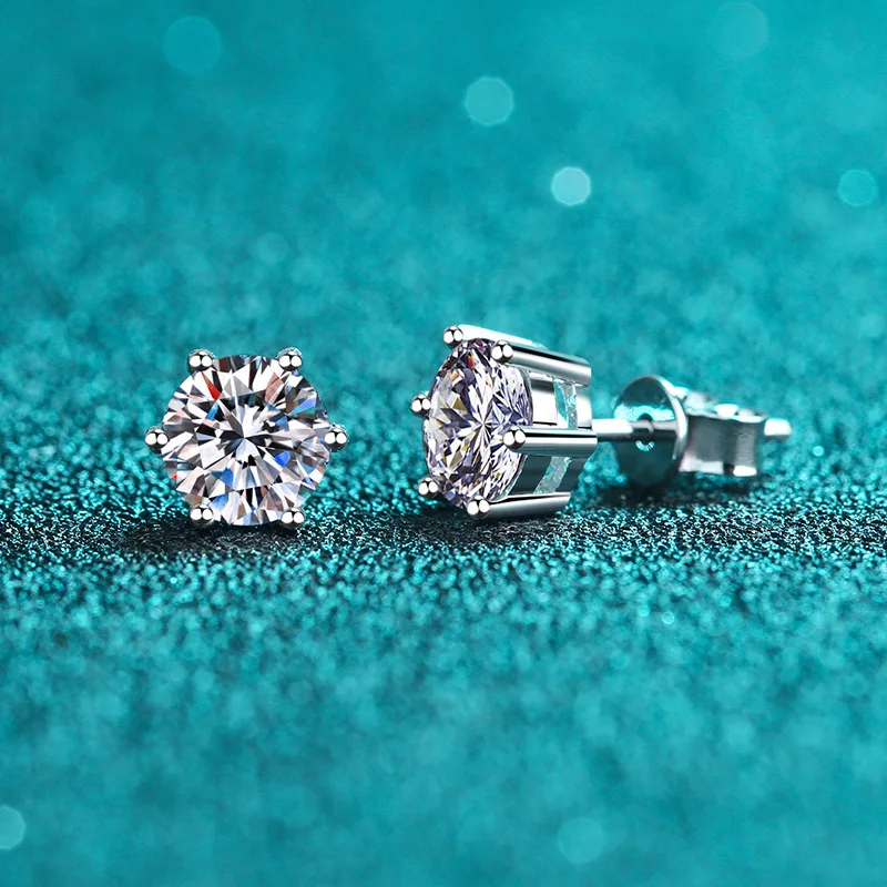 18K gold earrings, six-prong earrings, moissanite jewelry plated with PT950, platinum diamond earrings, small fragrance