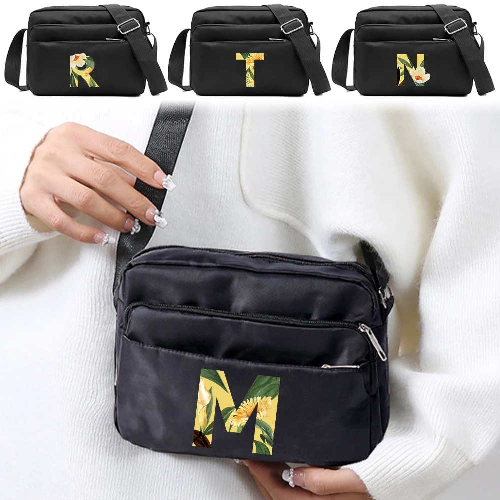 

Сумка через плечо большой вместимости для коротких поездок, универсальная, с цветочным принтом и надписями, сумка для хранения вещей, сумка через плечо с регулируемым ремнем, сумка для покупок, унисекс