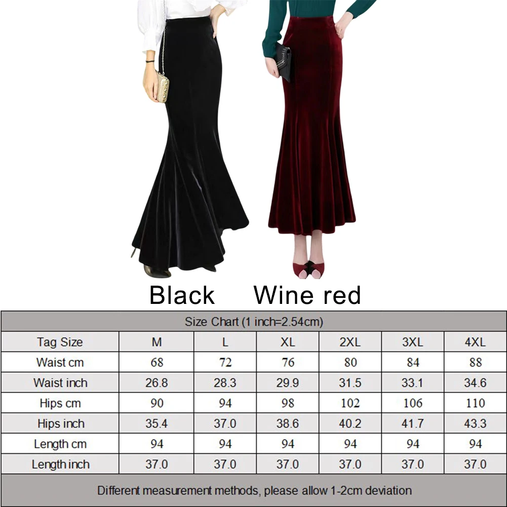 New Womens Velvet Skirt Fashion Slim Mermaid Skirt Solid Color High Waist Long Skirt Ladies' Sexy Elegant Skirt