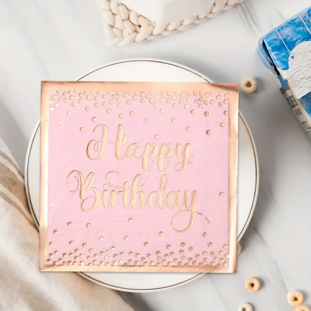 40枚使い捨てナプキンハッピーバースデーゴールドホットスタンピング紙プレースマット誕生日パーティーディナーテーブルレイアウト装飾用
