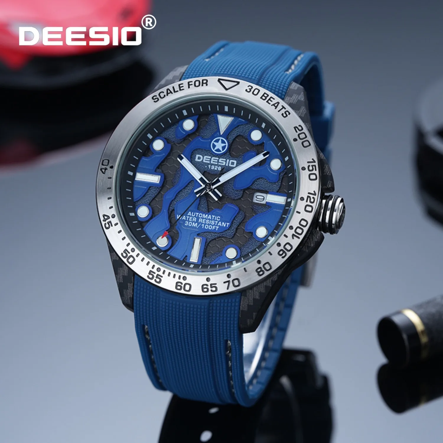 

Deesio мужские автоматические механические наручные часы корпус из углеродного волокна 30 м водонепроницаемый календарь дисплей деловые спортивные часы