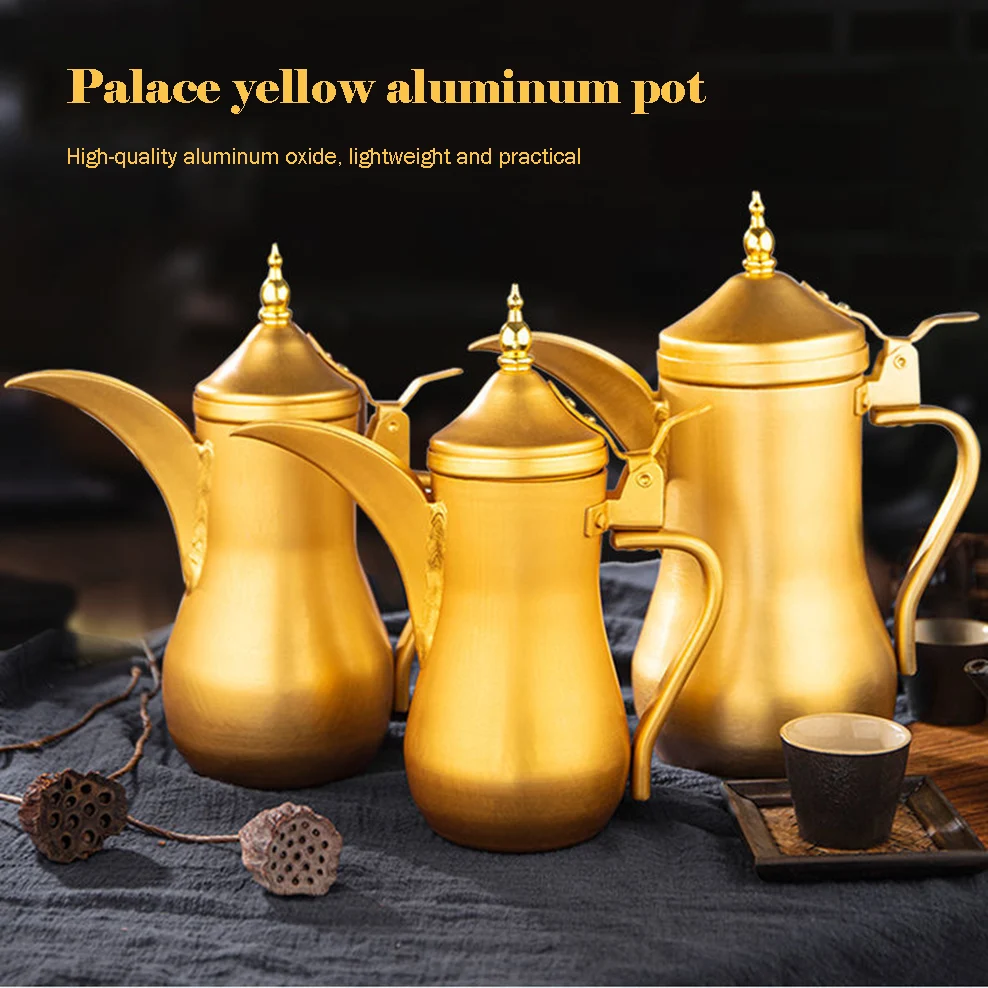 1L/1.4L/1.8L European Style Palace Pot Thickened Yellow Aluminum Teapot Large Capacity Warm Wine Jug Ghee Pot Brew Tea Kettle