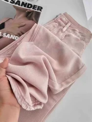 S-3xl Women Pink Denim Pants Summer Trendy High Waist Straight Wide Leg Trousers Loose Female Jeans Streetwear