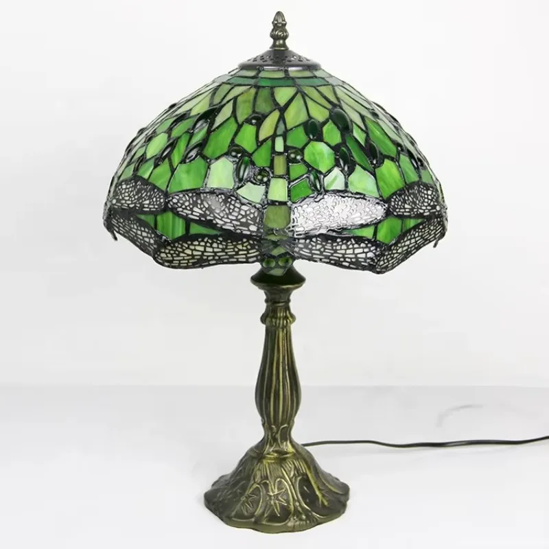 

Green stained glass lamp handmade table lamp with unique glass design for home decoration
