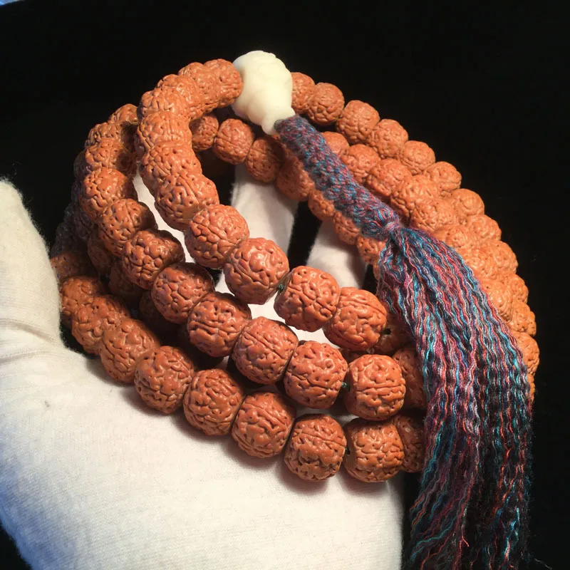 

Dragon Scale Texture Big Rudraksha Beads108Bracelet 5Petal Big Strawberry Dragon Scale Bracelet about15mm Ornament