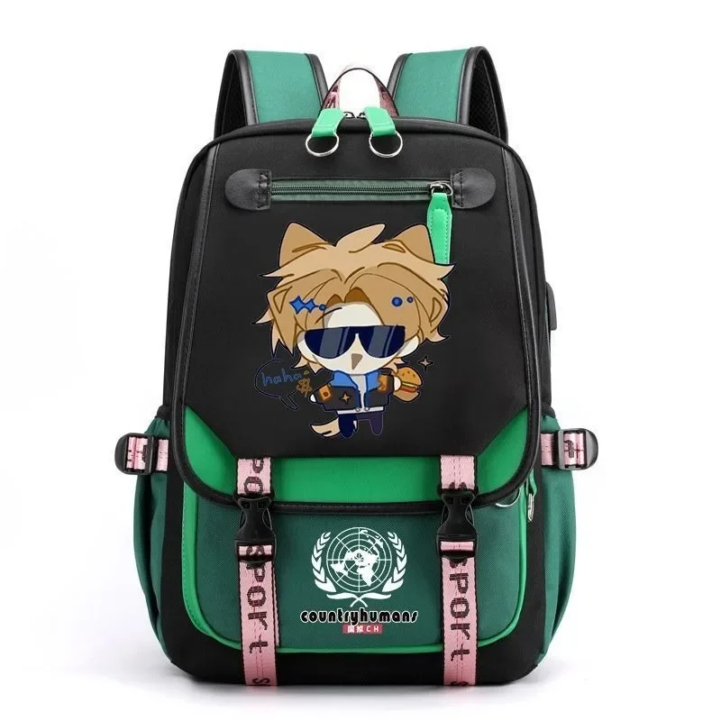 Breathable mesh,USB port,jack 3.5mm,CountryHumans Country Humans Countryball Polandball School Bags, Anime Backpacks Girls Boys