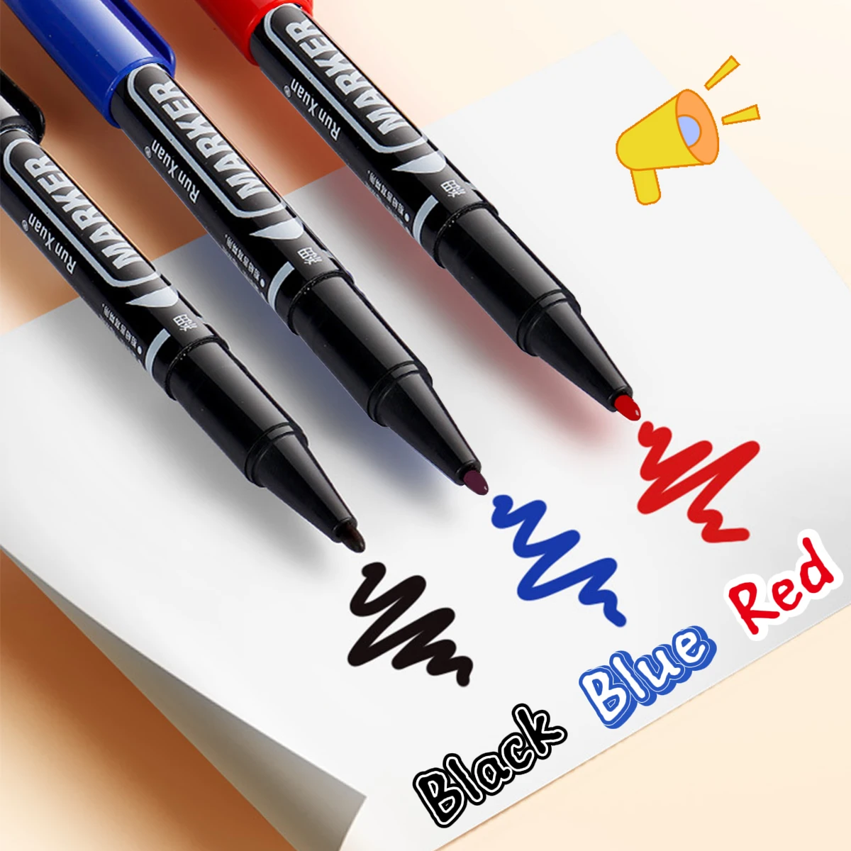 10 pçs/set Caneta Marcadora de Cabeça Dupla À Prova D' Água Preto/Azul/Vermelho Caneta de Tinta Oleosa Escola Estudo Papelaria Vida Material de Escritório