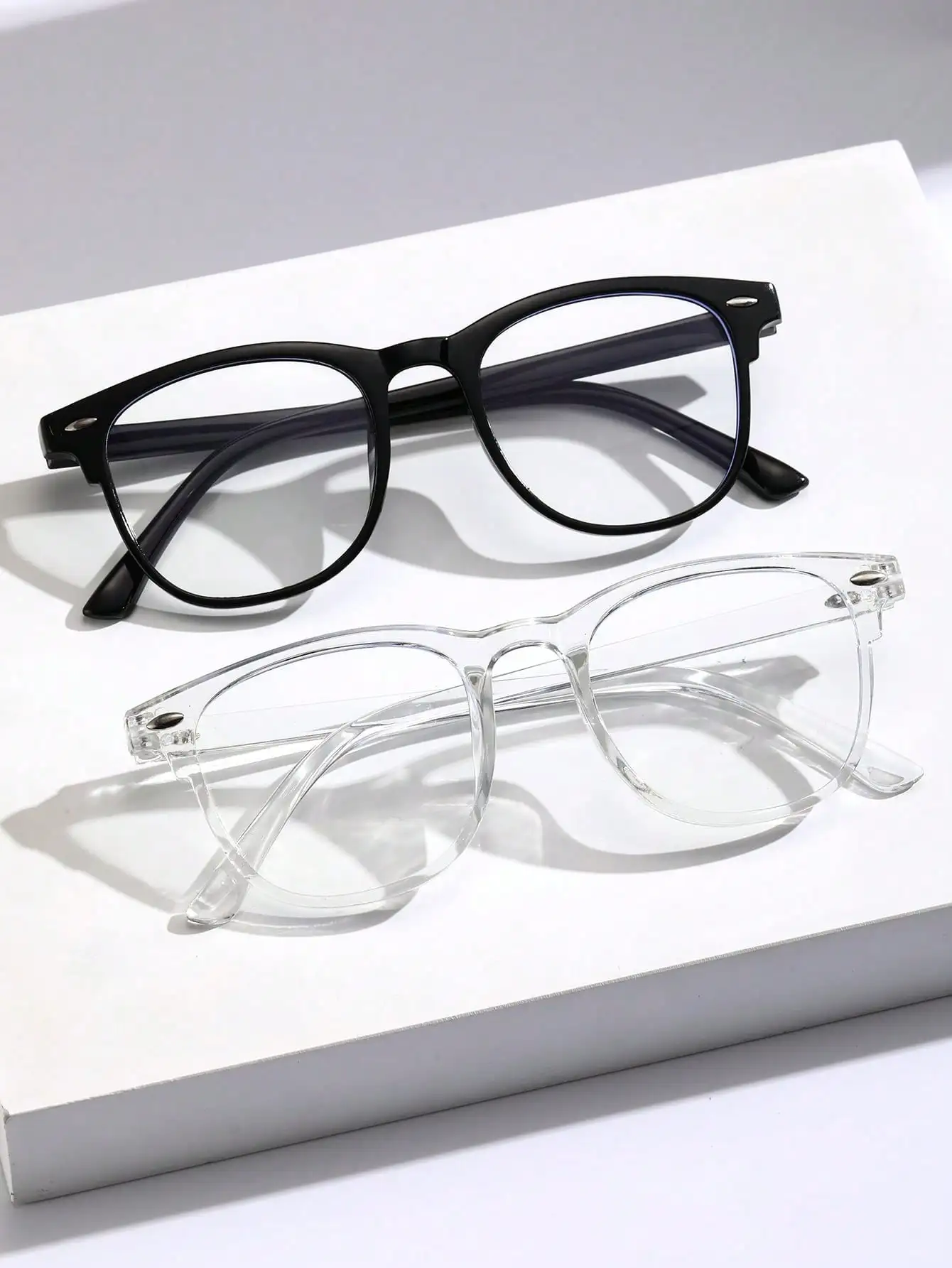 2-3PCS Unisex Square Plastic Frame Trendy Anti-Blue Light Clear Glasses For Back To School Clothing Accessories.