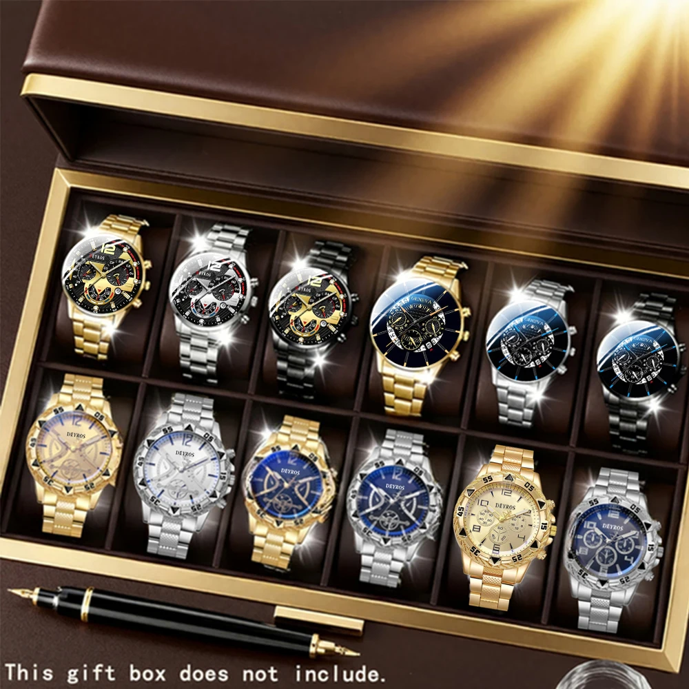 

Набор из 12 модных деловых кварцевых часов с ремешком и корпусом из цинкового сплава, различные стили и комбинации, идеальный подарочный набор