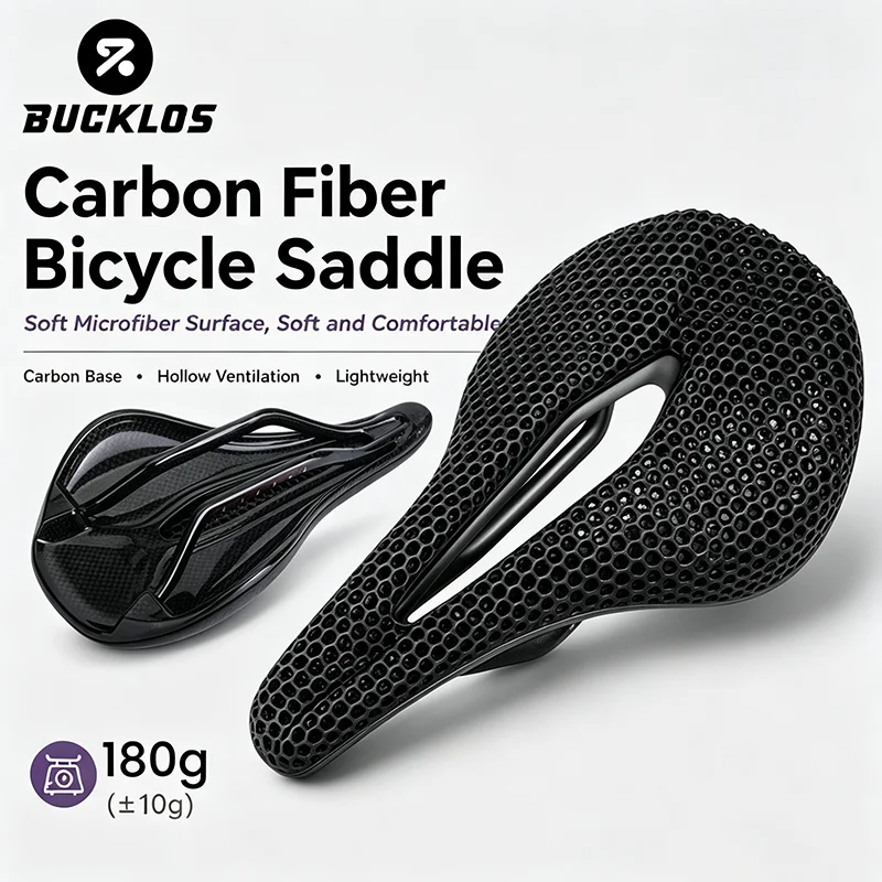 BUCKLOS Bicycle Carbon Saddle 143MM 155MM 3D Printed Saddle Carbon Fiber Seat for Bicycle Ultralight 3D Bike Seat Cushion Chair