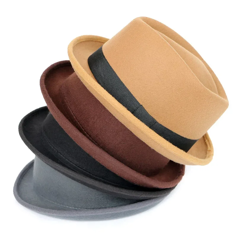 Cappelli Fedora classici da uomo in feltro Cappelli eleganti da ballo per feste jazz Cappellini da cocktail per gentiluomo all'aperto Europa America Cappello grigio per adulti