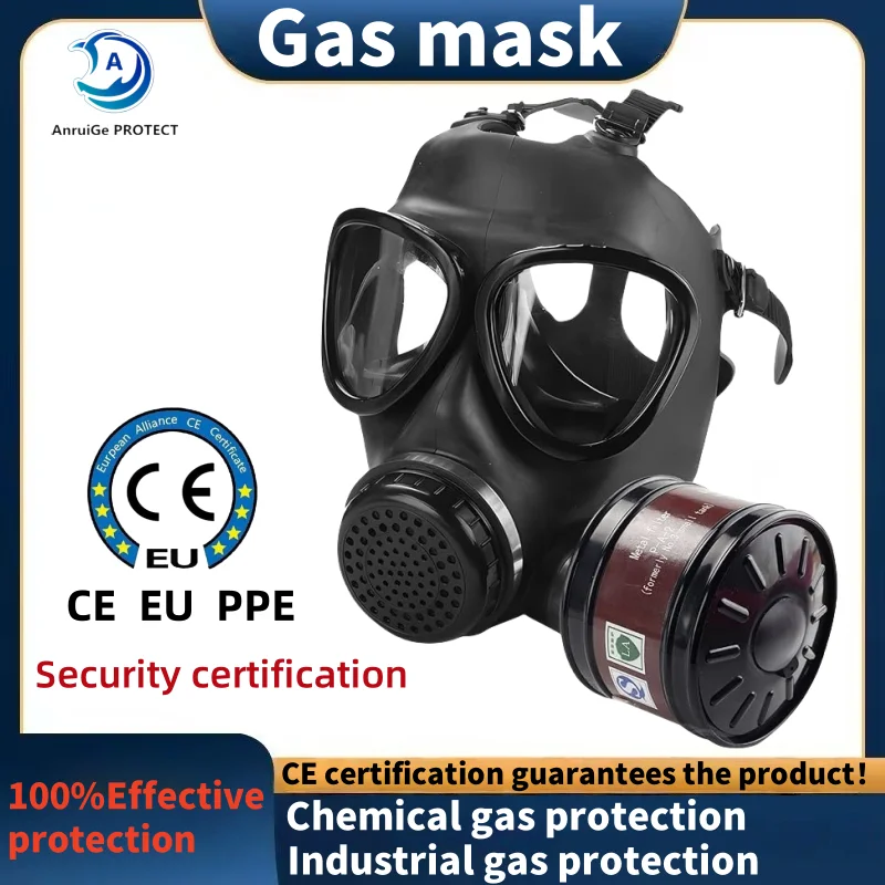 MF14 Full Gas Mask Reusable respirator -hypoallergenic plastic, self-priming filterzipper closure for industrial and scientific