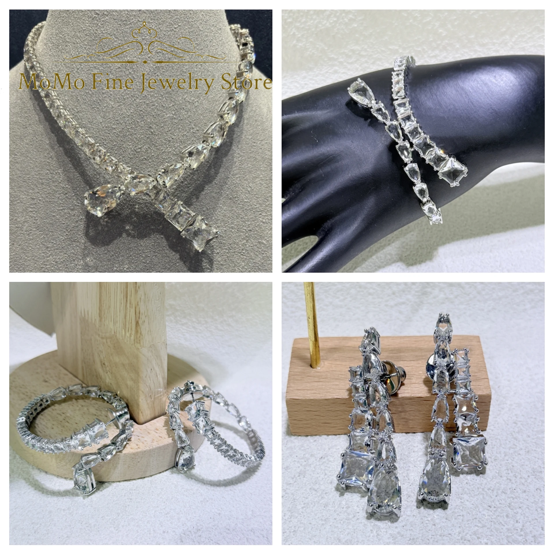 

Original 2025 New Trend Fine Wedding Jewelry Set Charm White Geometric Crystal Fashion Necklace Earrings for Women Romantic Gift