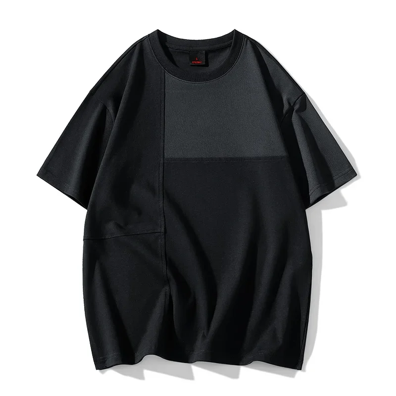 

Casual Spliced American Retro T-shirts Men's Clothing Solid Color All-match Summer New Youthful Vitality Short Sleeve Pullovers