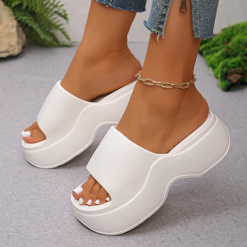 Chunky Platform Slippers for Women Summer 2025 Comfortable Wedge Heels Sandals Woman Solid Non Slip Eva Thick Sole Slides Shoes image 5