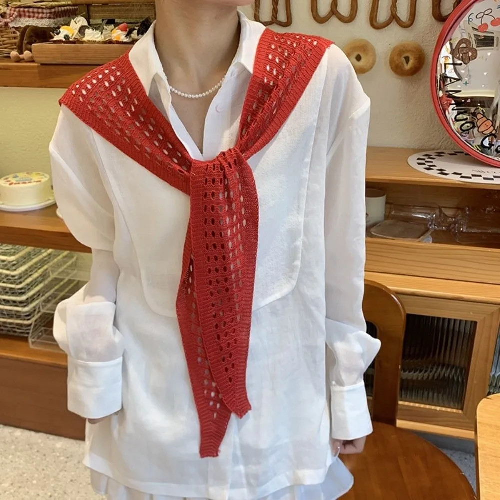

Simple White Knitted Shawl Cape Wraps Fake Collar Cloak Clothes Decoration Hip Scarf Daily