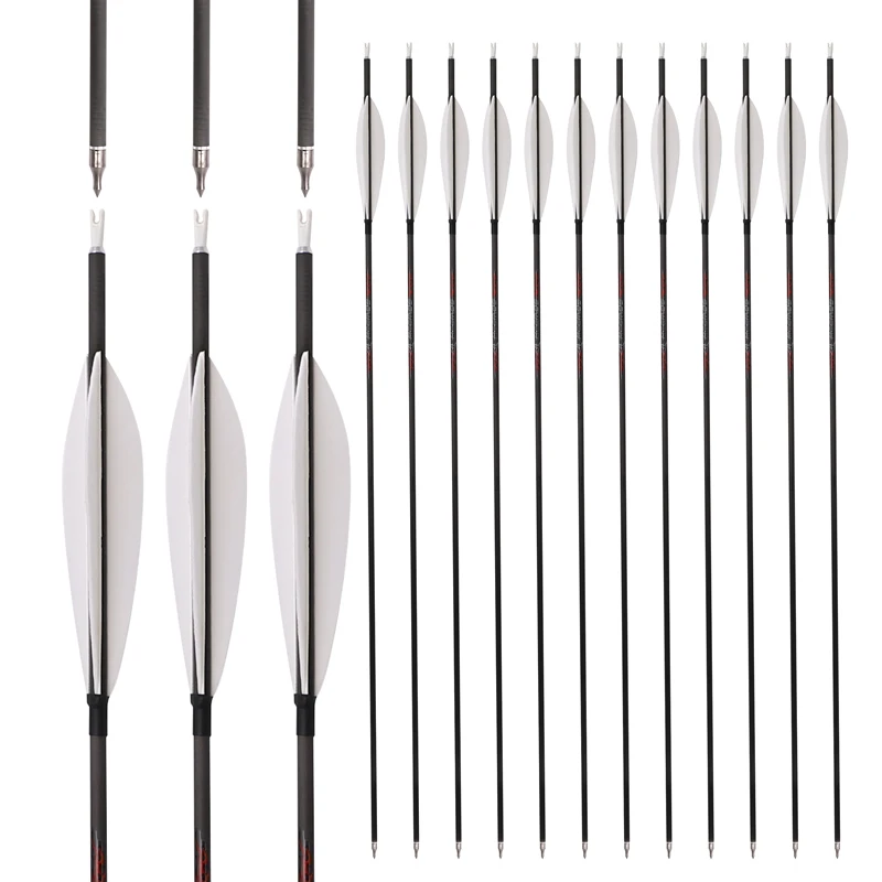 6/12pcs Pure Carbon Arrow ID 6.2 Spine 250 300 350 400 500 600 700 800 For Recurve Compound Bow Hunting Shooting