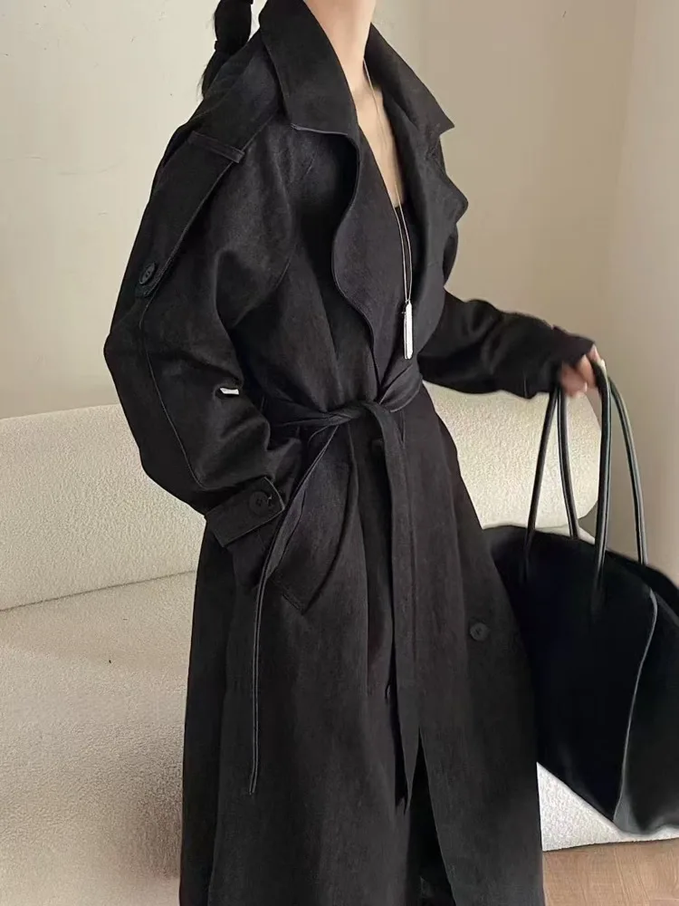 

KWTX Women's Denim Trench Coat, Notched Lapel Oversized Casual Jacket With Belt, Elegant Minimalist Style,Early Fall Windbreaker