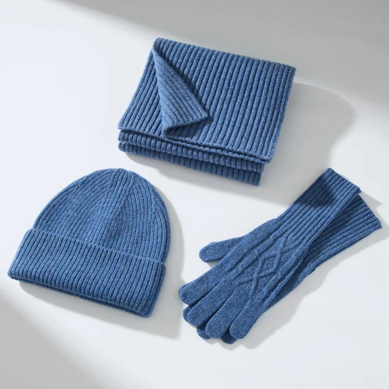 Wool Beanie Scarf And Glove Sets Knit Ribbed Three Piece Set Winter Accessories Fall Colorful Set