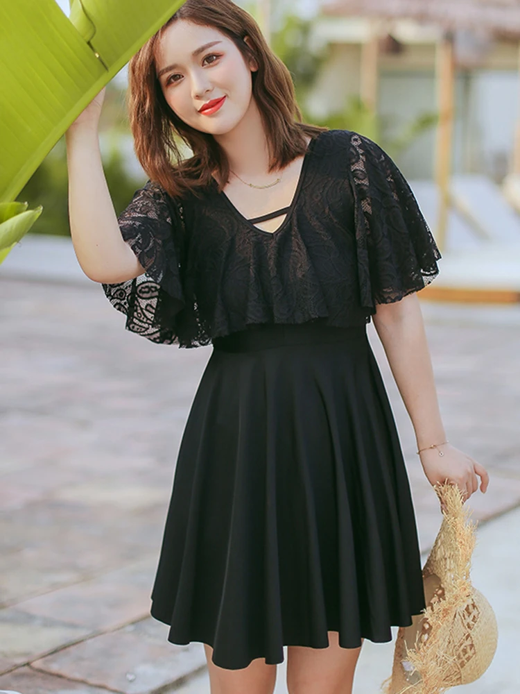 

Новый купальник больших размеров 2025 года: женский пляжный комплект с юбкой, корректирующий фигуру, для термальных источников, из высокоэластичной нейлоновой ткани