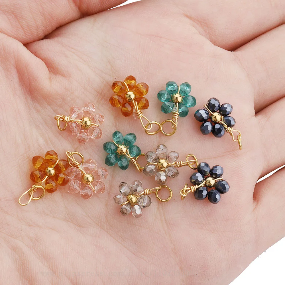 20 قطعة/الحقيبة صغيرة أزهار لطيفة ديزي قلادة الفولاذ المقاوم للصدأ كريستال مطرز القرط قلادة سوار الإمدادات #4