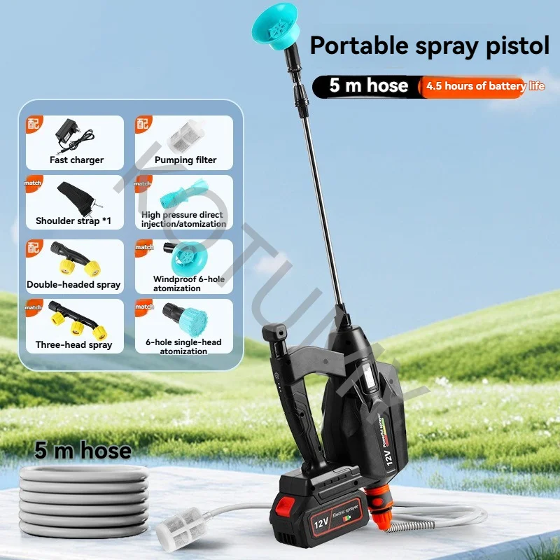 Rechargeable Electric Water Sprayer Rechargeable Telescopic Handle Battery Powered Sprayer Wand 12V 5M Hose with Mist Nozzles