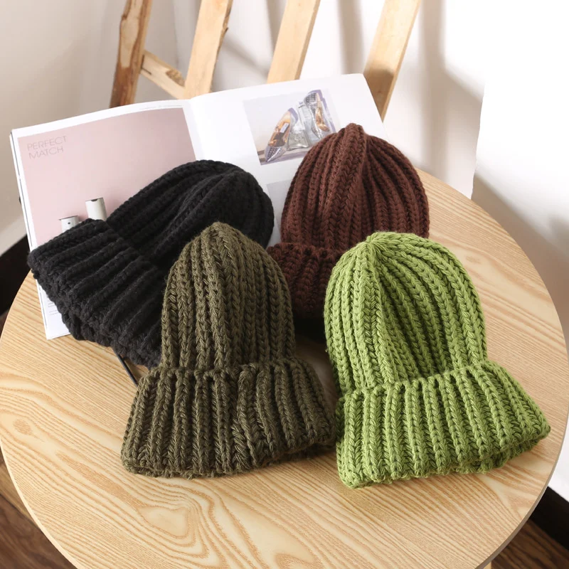 Q6 Hat Children's Autumn And Winter Fashion Simple Thick Line Wool Hat Korean Student Warm Knitting Hat Couple Hat Bonnet Ladies