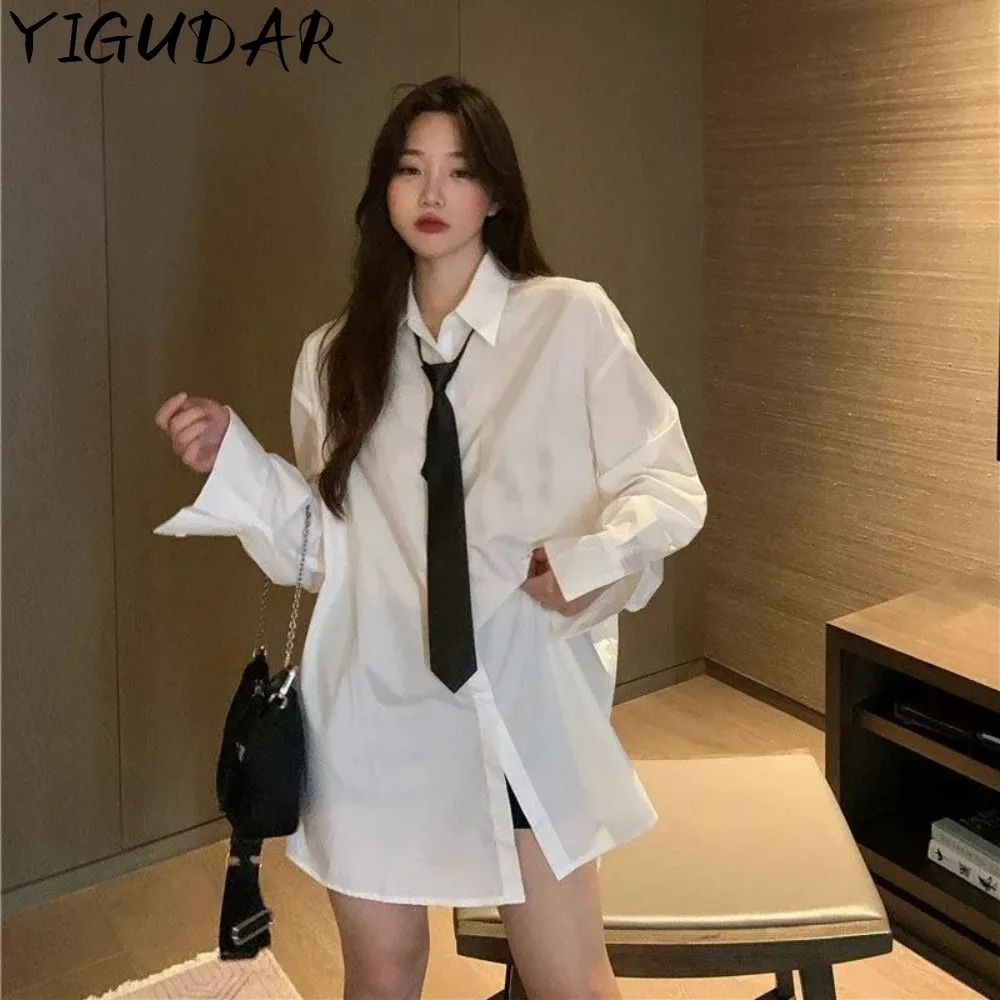 

2024 New Shirt Women Long Sleeve Jk White Shirt Korean Style Solid Tie Shirt Blouse Loose Streetwear Tops Womens Clothing y2k