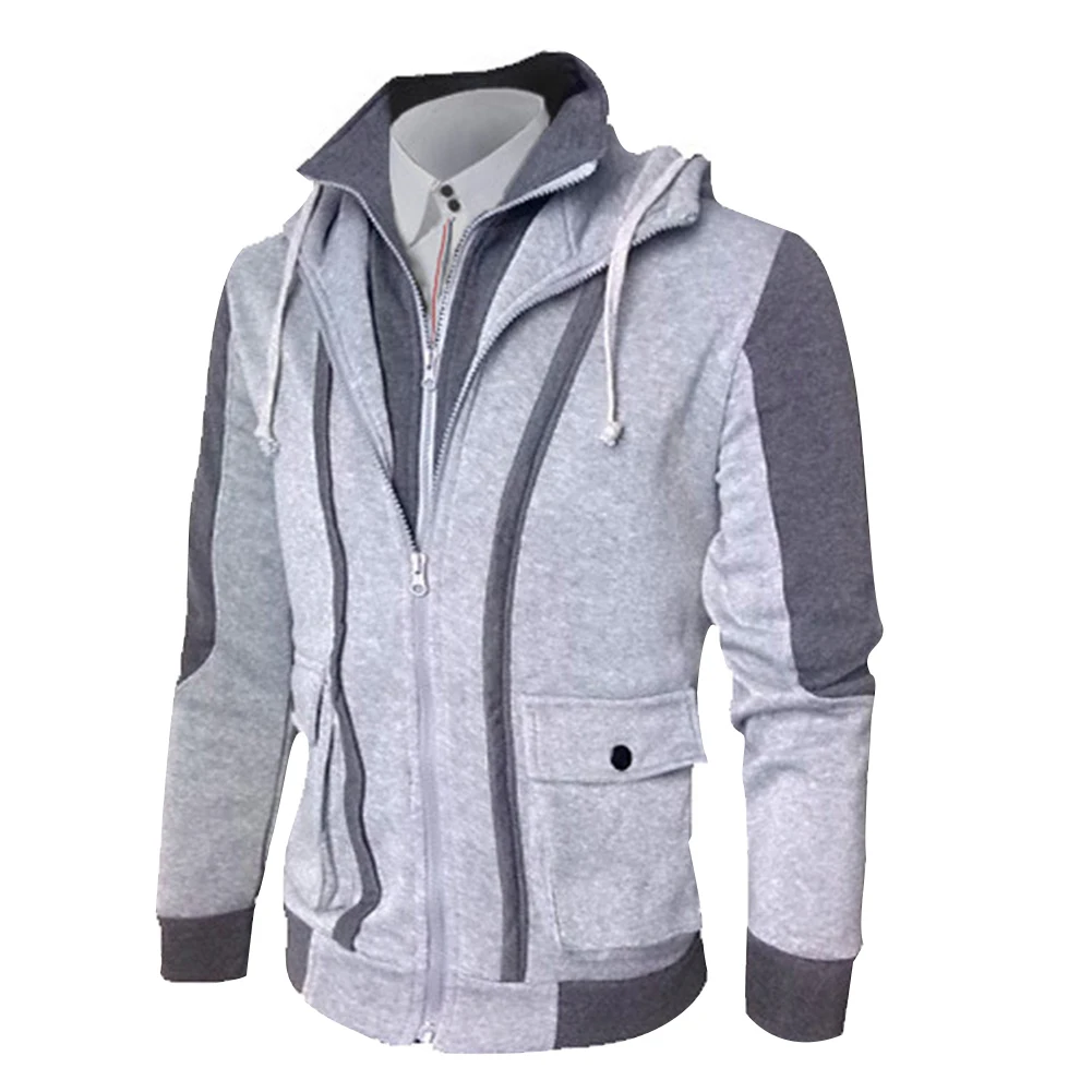 

Men's Faion Double Zip Patchwork Coat Youthful Spring Autumn Long Sve Regular Fit Anti-Wrinkle Cotton Polyester Jaet