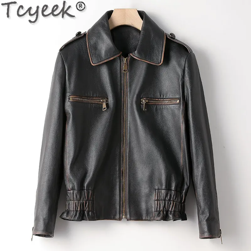 

Tcyeek Vintage High-end Sheepskin Coats Motorcycle Jackets Female Elegant Genuine Leather Jacket Women Clothes Jaqueta Feminina