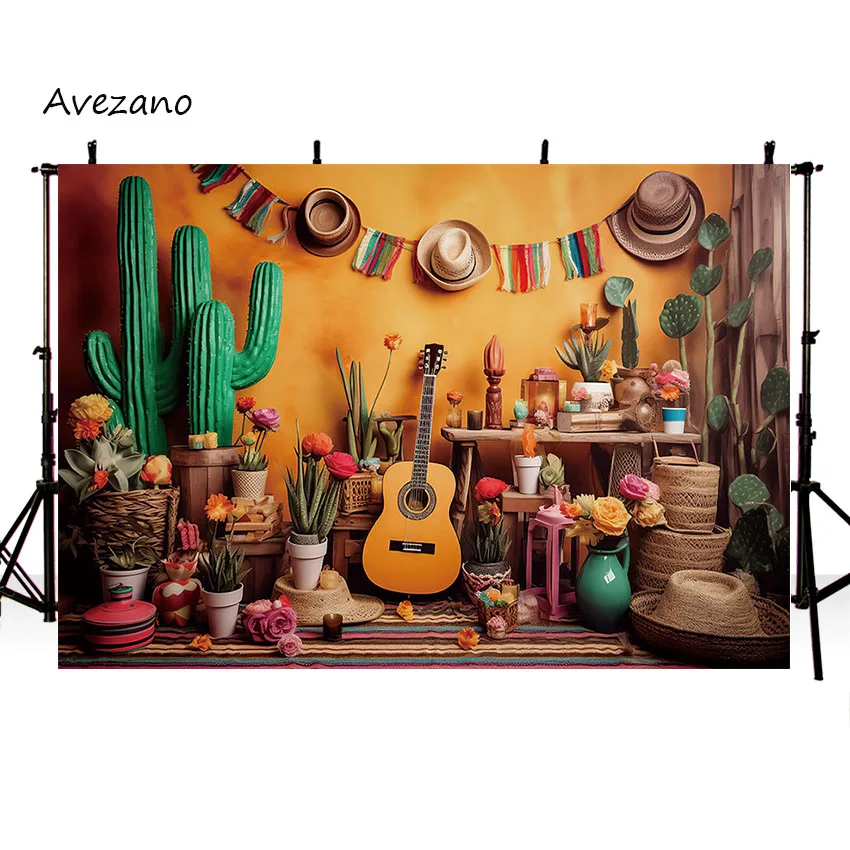 Avezano Photography Background Mexican Western Cowboy Cactus Floral Birthday Party Decoration Cake Smash Backdrop Photo Studio