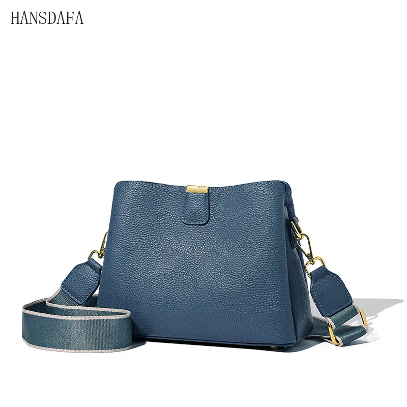 Luxury Cow Leather Women Shoulder Crossbody Bag Fashion 3 Layer Ladies Small Bucket Handbag Genuine Leather Female Messenger Bag