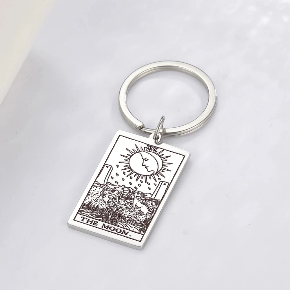 New In Tarot Cards Keychains The Major Arcana Pendant Keyring Vintage Amulet Good Luck Key Ring Stainless Steel Wiccan Jewelry