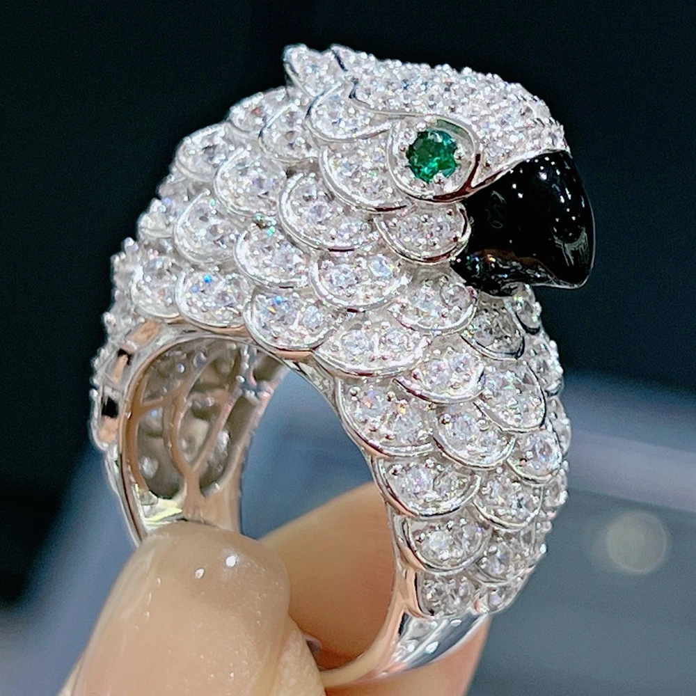 

Luxury 925 Silver Rings Black Resin Bird Parrot Eagle Style Ring Panther Leopard Styles Fine Jewelry For Women Anniversary