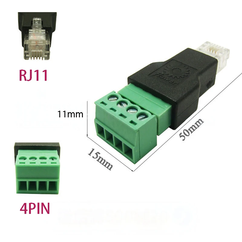 RJ11 Ethernet Connector 6P4C Male to 4 Pin Screw Terminal Converter for Phone Receiver Extend Cable Adapter