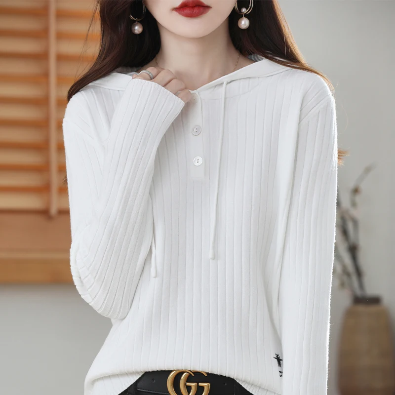 Sweat à capuche en laine tricoté pour femme, ample et décontracté, manteau, Design de chapeau, couleur, pour les déplacements, nouvelle collection automne hiver