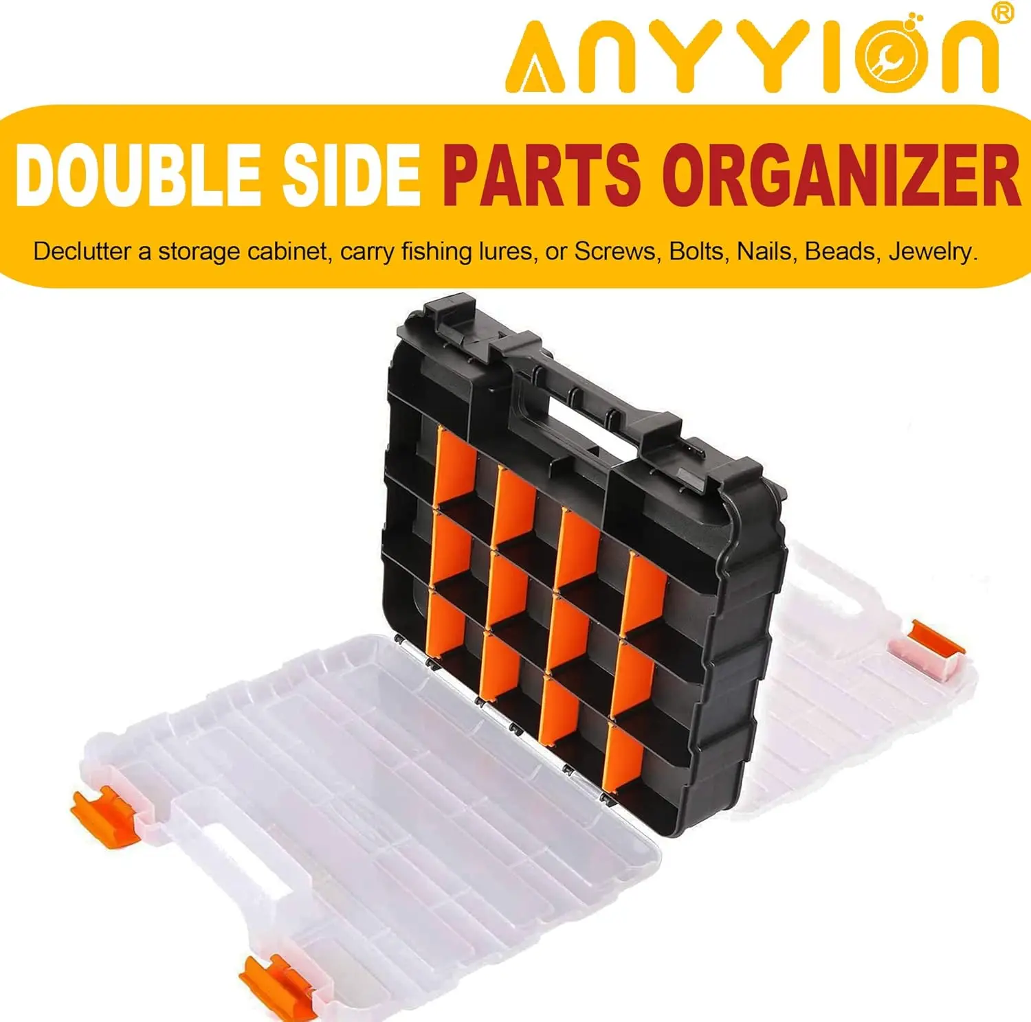 Small Parts Organizer 34-Compartments Double Side parts organizer with Removable Dividers for Screws Bolts Nails Jewelry & More