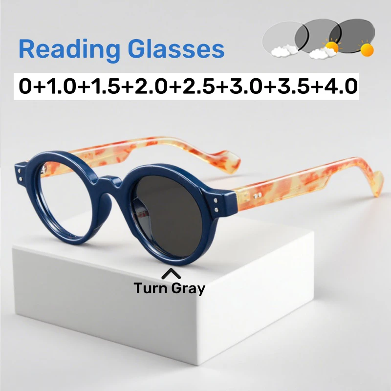 

Men's and Women's Retro Round Frame Photochromic Reading Glasses Large Frame Comfortable Eye Protection Presbyopia Glasses