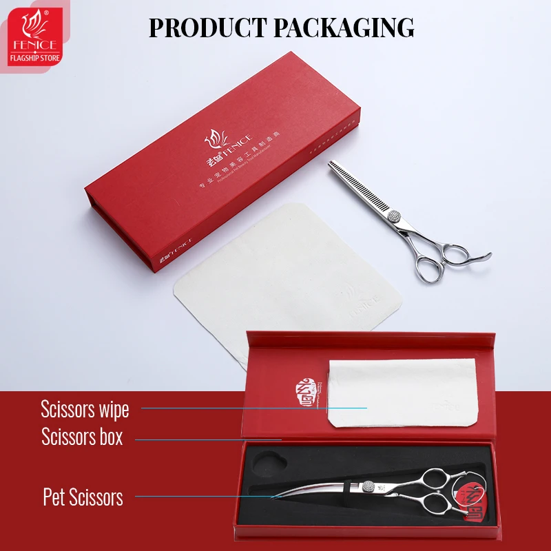 Fenice Dog Scissors Set 6/6.75/7/7.5 Inch Pet Scissors For Dog Grooming Straight&Thinner&Curved&Chunker Grooming Shears Set